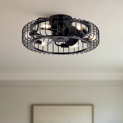 20" Black Industrial Flush Mount Ceiling Fan with Lights, Low Profile Fandelier with E12 Sockets, Reversible DC Motor, 6 Speeds, Quiet Ceiling Fan for Bedroom Kitchen Dining Room Farmhouse image 2