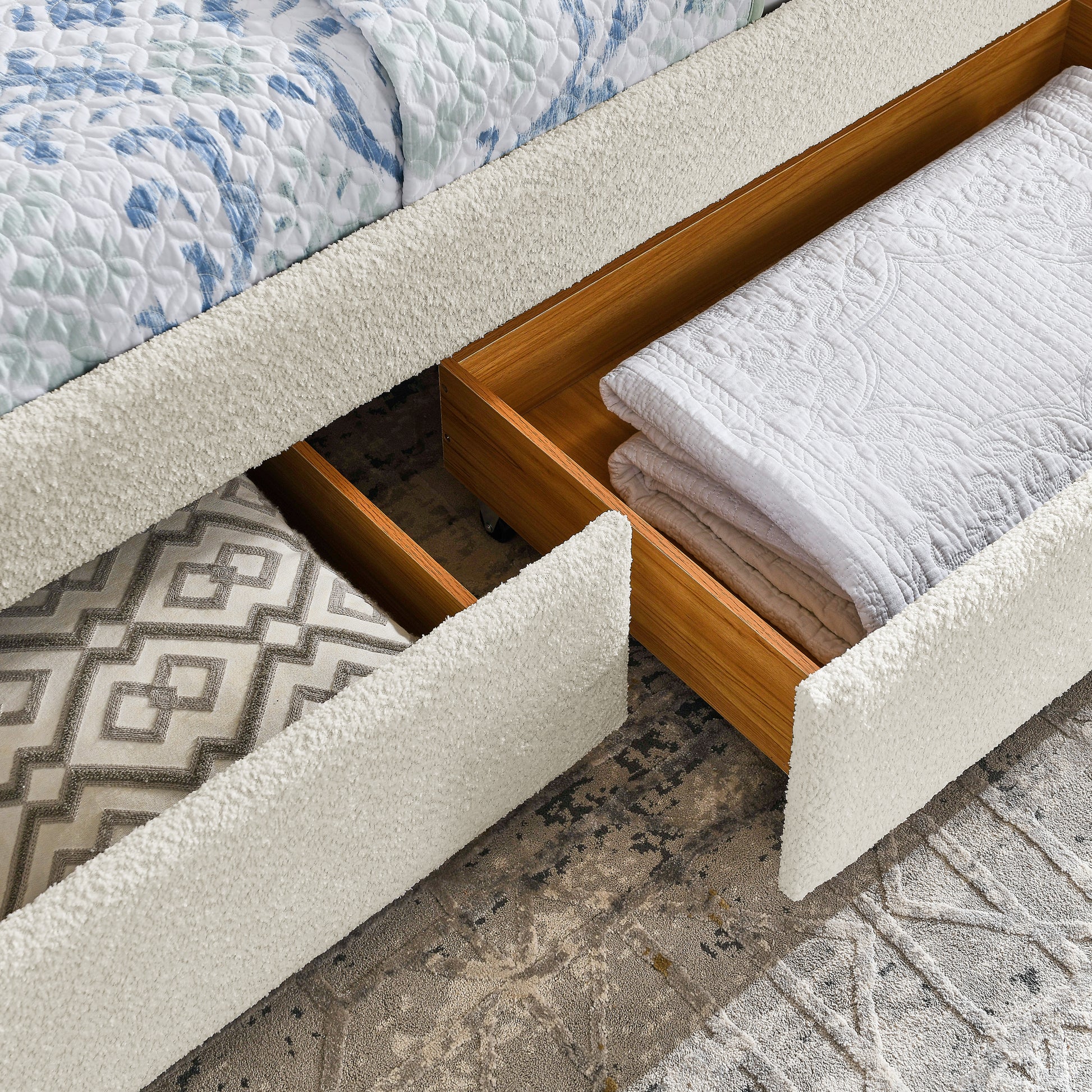 Daybed with Trundle Upholstered Tufted Sofa Bed, with Two Drawers, Queen Size, Boucle Fabric, Beige(88"x65.5"x29.5") image 8