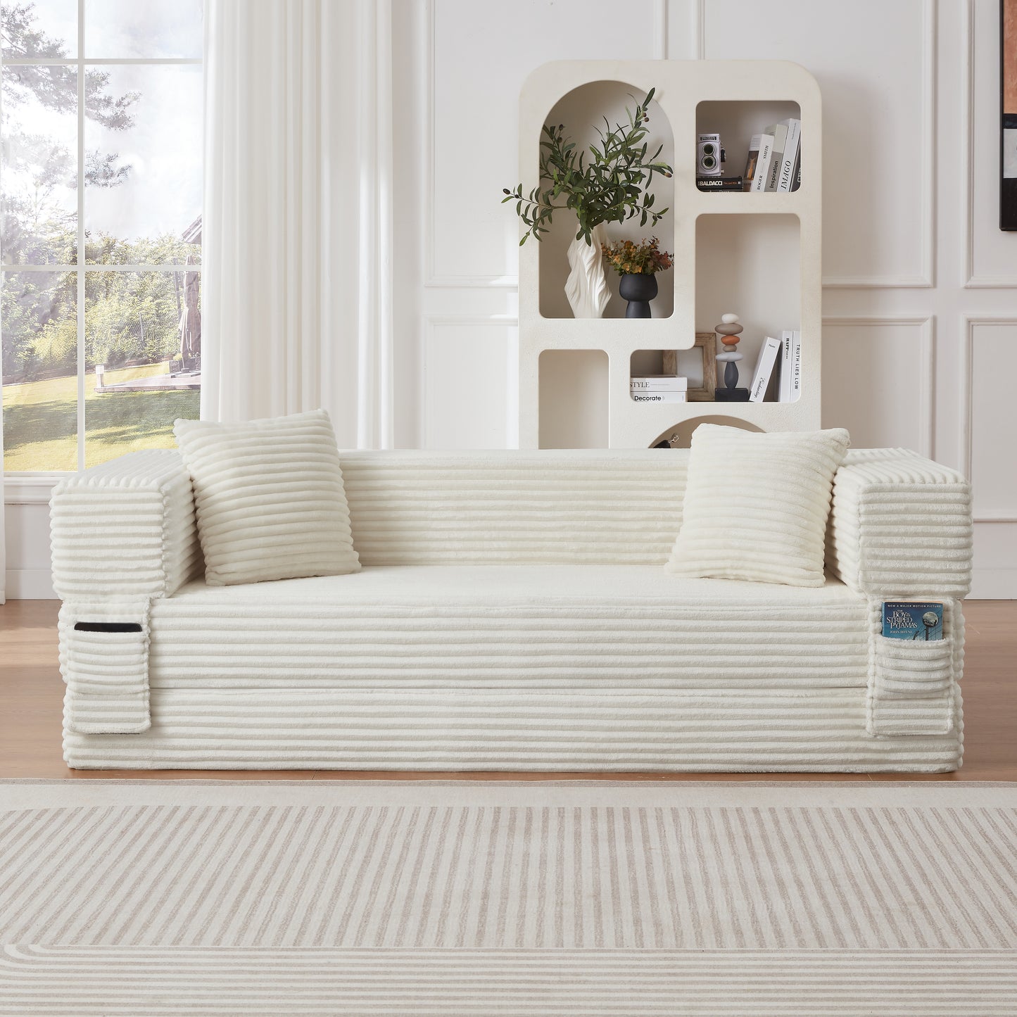 Modern cord sofa with stylish appearance, classic square design, unique two-tier design, convertible into a bed, ideal for apartments and large spaces. image 2