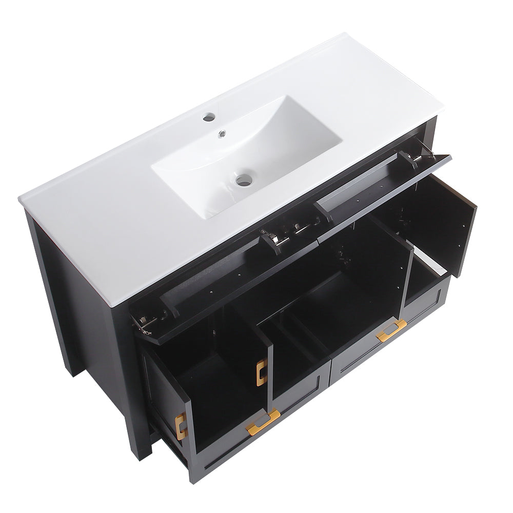 48" Black Bathroom Vanity with Resin sink Combo, Abundant Storage Cabinet -4 Soft close doors and 4 drawers image 5