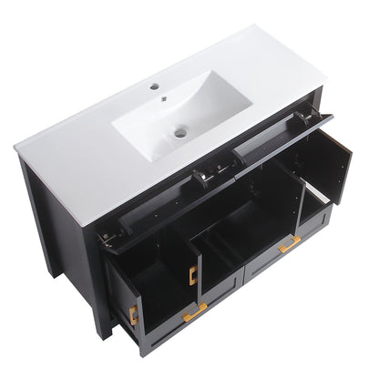 48" Black Bathroom Vanity with Resin sink Combo, Abundant Storage Cabinet -4 Soft close doors and 4 drawers image 5