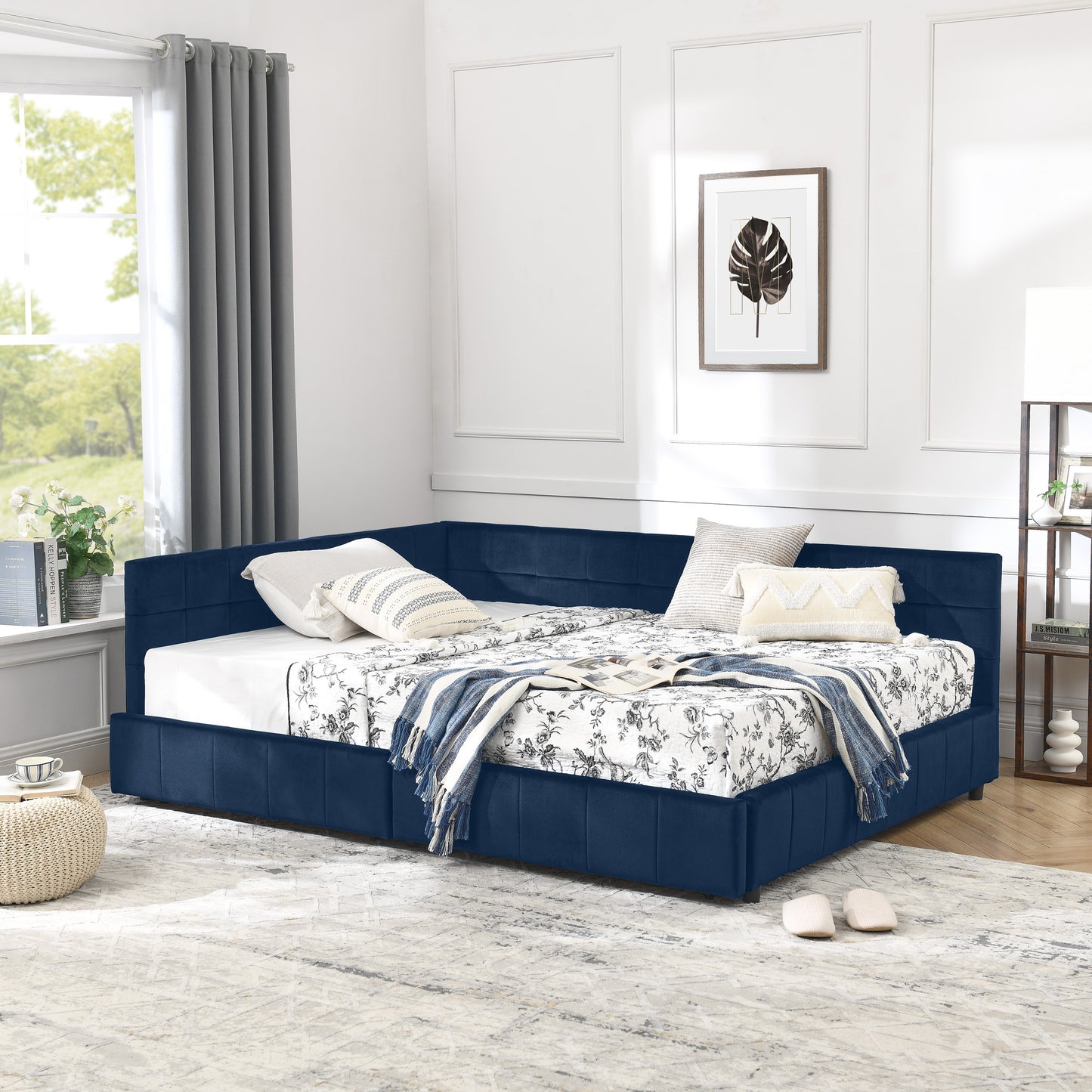 Full Size Storage Upholstered Tufted Bed Frame, Sofa Bed Frame with Comfortable Backrest and Armrests, Full Size Bed for Bedroom, Living Room,Velvet, DARK BLUE(80.5''*59''*29.5'') image 3