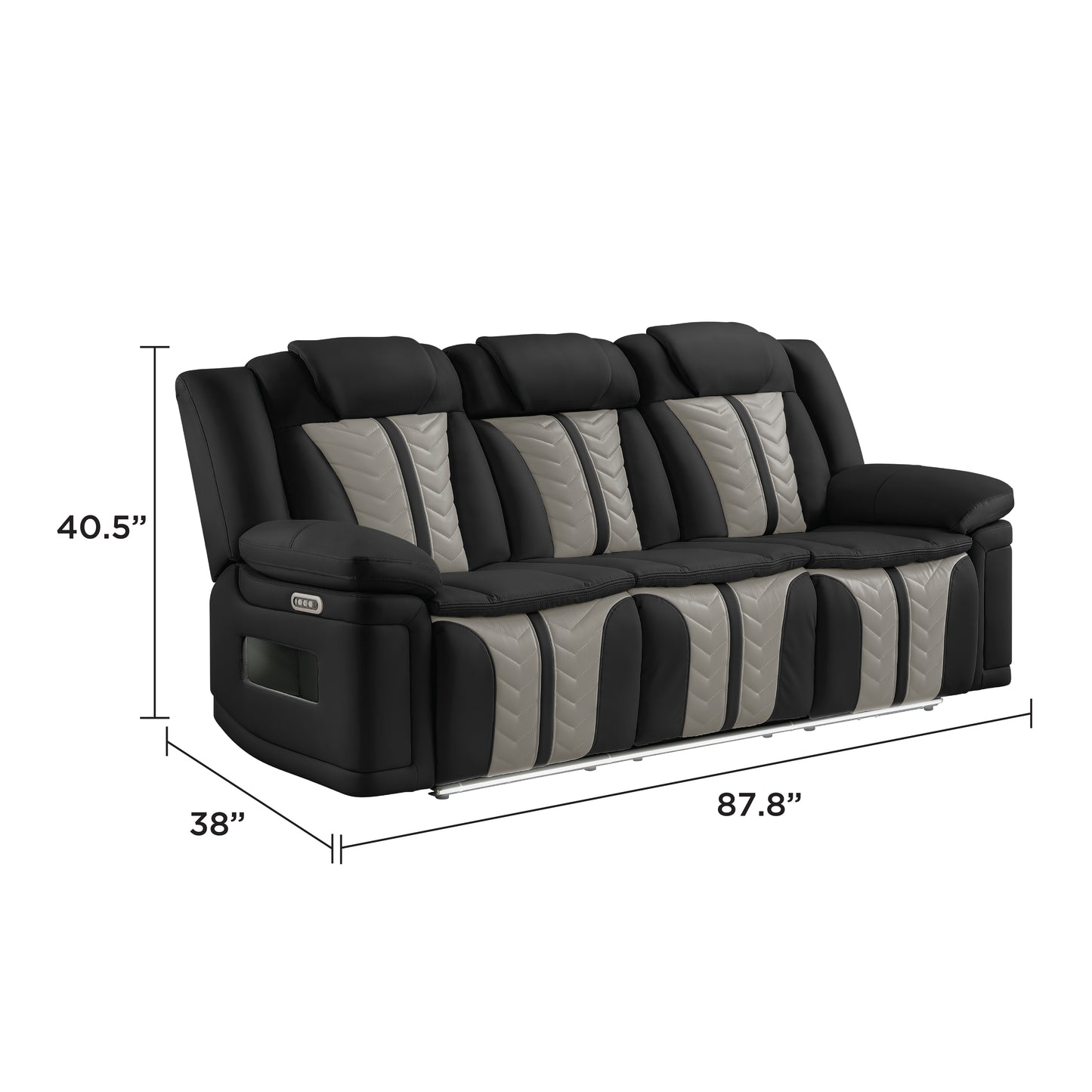 Cruiser Power Reclining Sofa with Drop‑Down Table, Power Headrests, LED Lighting & Massage made with Faux Leather in Black and Gray image 2