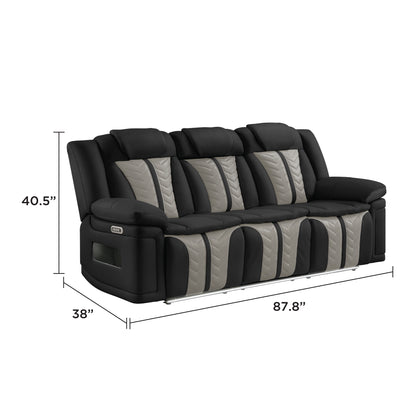 Cruiser Power Reclining Sofa with Drop‑Down Table, Power Headrests, LED Lighting & Massage made with Faux Leather in Black and Gray image 2