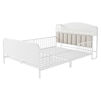 Full Size Metal Platform Bed Frame with Light, Kids Full Metal Bed with Upholstered and Storage Headboard, White (Expect Arrival Date 2025/10/5) image 11