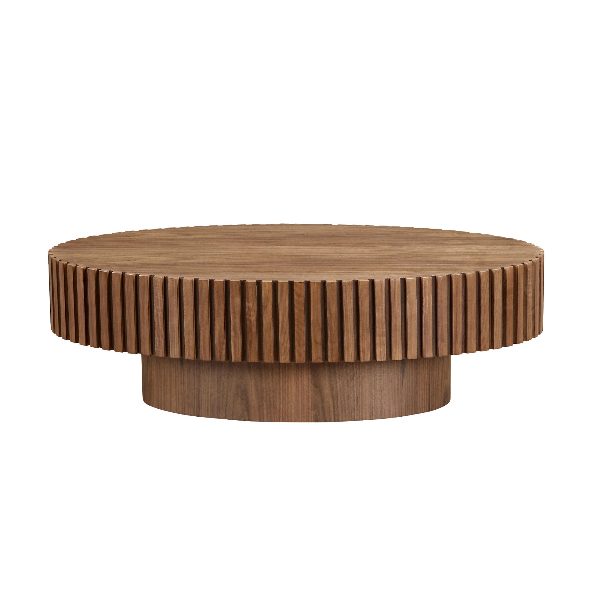 Modern Handcraft Drum Coffee Table Length 43.7 inch Ellipse Coffee Table for Living Room,Oval Small Coffee Table with Sturdy Pedestal,Walnut MDF,W2582P251185 image 3
