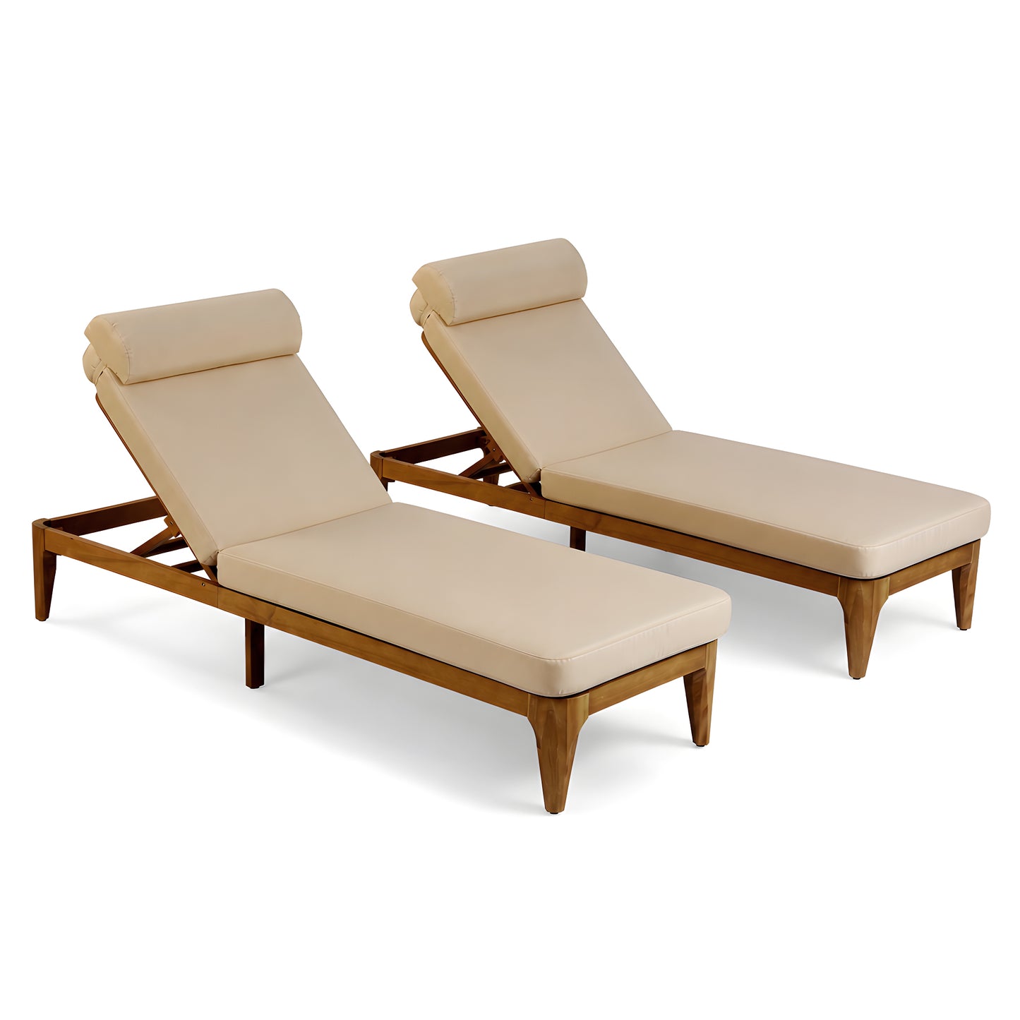 TOPMAX Acacia Wood Chaise Lounge, Outdoor Sun Lounge Chair, Patio Recliner with Adjustable Backrest and Head Pillow for Poolside, Backyard, Garden, Indoor&Outdoor, set of 2, Coffee Brown image 12