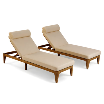 TOPMAX Acacia Wood Chaise Lounge, Outdoor Sun Lounge Chair, Patio Recliner with Adjustable Backrest and Head Pillow for Poolside, Backyard, Garden, Indoor&Outdoor, set of 2, Coffee Brown image 12