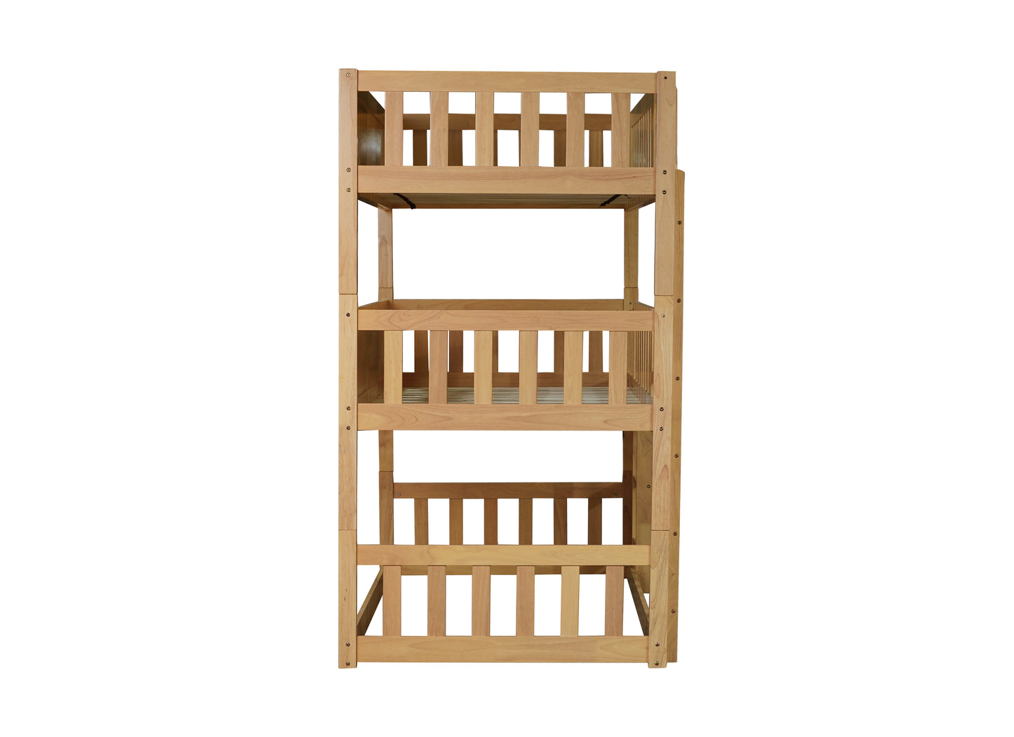 Twin Size Triple Rubber Wood Bunk Bed, with Ladders, Guardrails Detachable Bunk Bed, Twin over Twin over Twin,Natural image 4