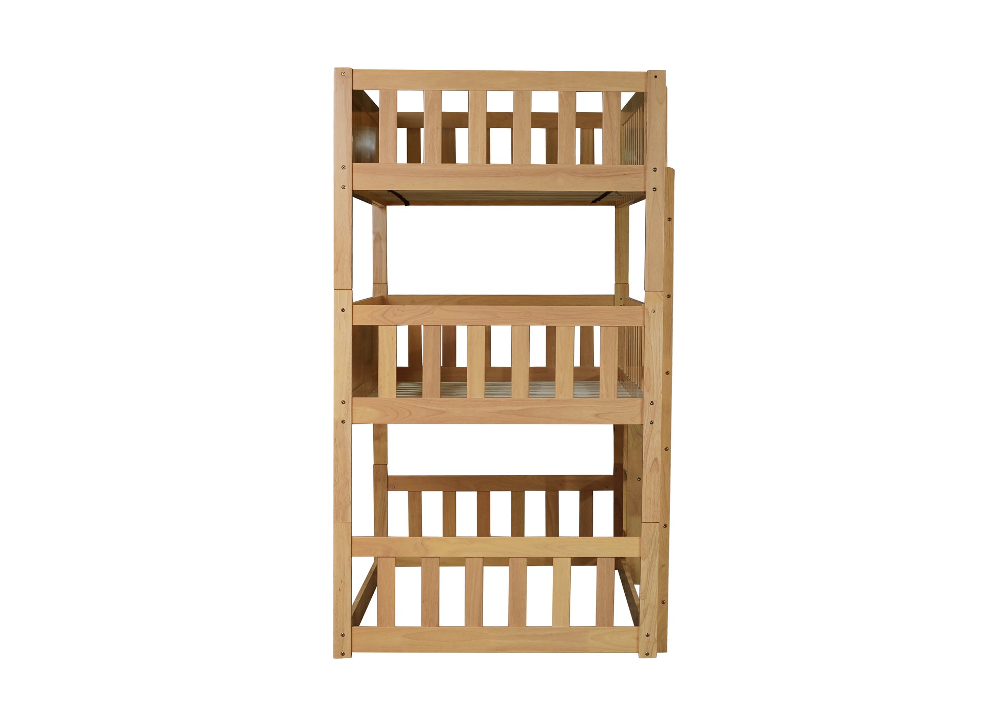Twin Size Triple Rubber Wood Bunk Bed, with Ladders, Guardrails Detachable Bunk Bed, Twin over Twin over Twin,Natural image 4
