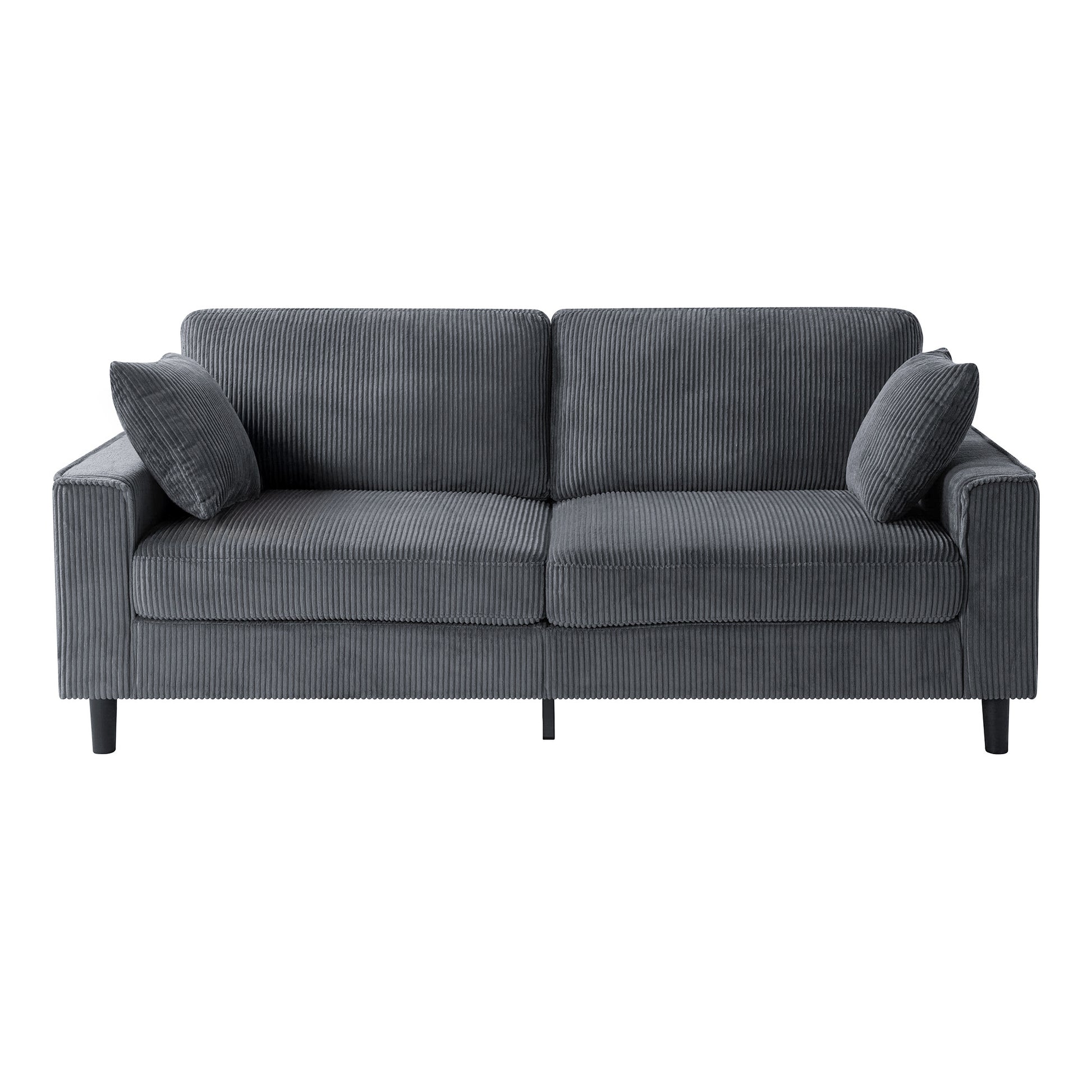 81.8"Corduroy Loveseat Sofa, 2-Seater Couch with Sturdy Iron & Wood Frame, Comfy Upholstered Sofa with Square Armrests for Living Room, Apartment image 2