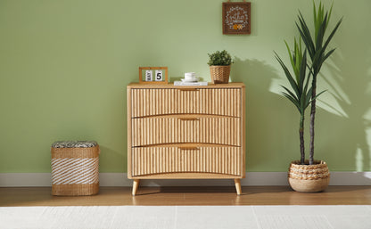 Fluted 3 Drawer Dresser Set of 2, Modern Tall Chest of Drawers with Vertical Grooved Design, Wood Storage Cabinet with Metal Handles for Bedroom Living Room, Oak. (23.6"W x 15"D x 30"H). image 4