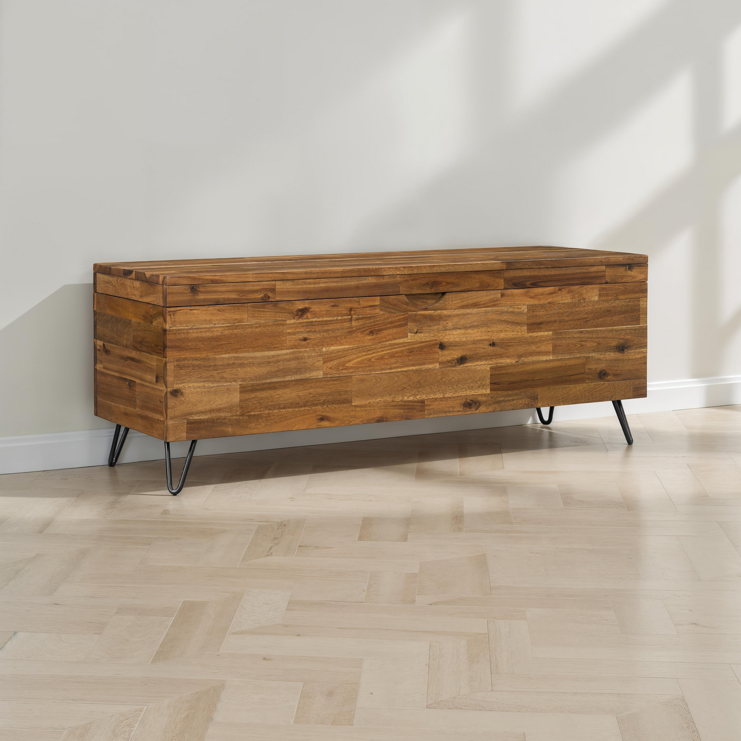 Solid Acacia Wood 46-inch Storage Bench image 1