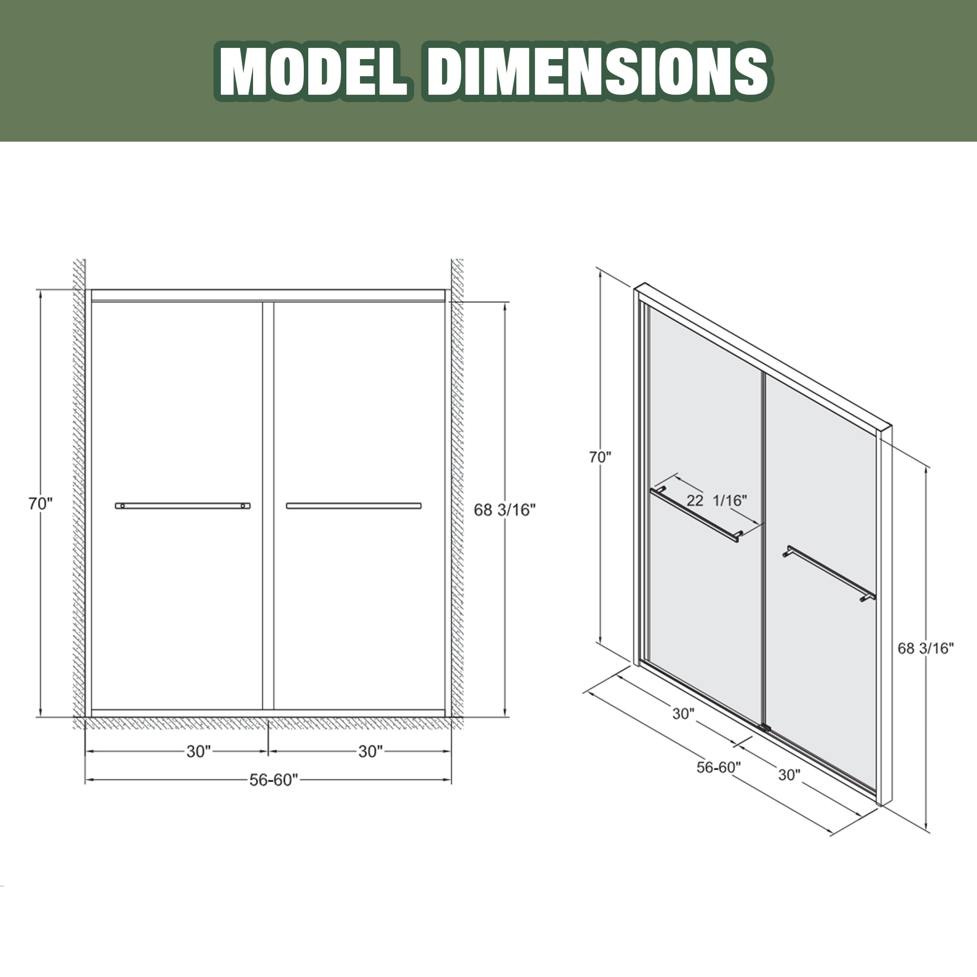 56-60"x70" Aluminum Frame Double Sliding Shower Door,Bypass Bathroom Sliding Door with Premium 5/16" (8mm) Clear Tempered Glass, Chrome Hardware Sliding Glass Shower Enclosure,Chrome Finished image 12
