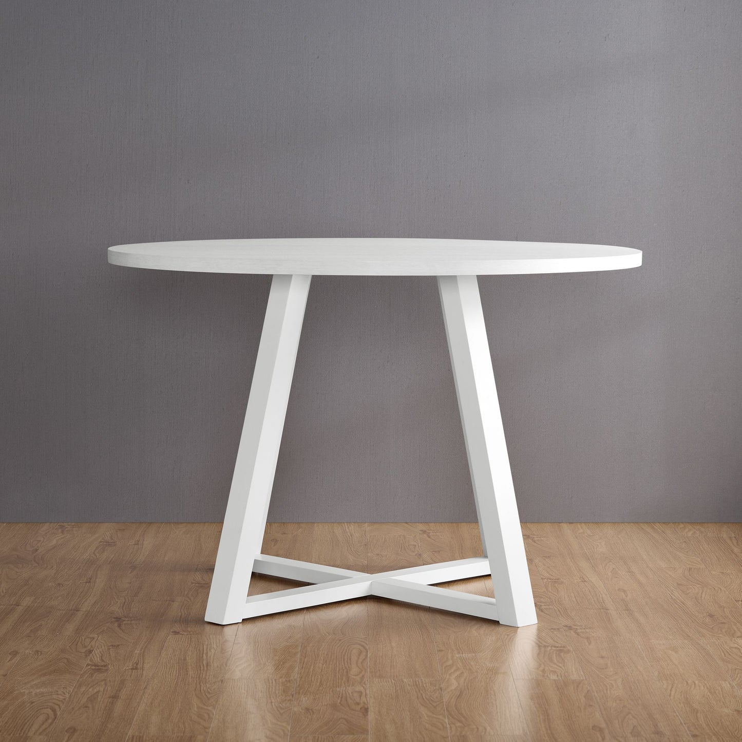 Edo Contemporary Round Dining Table, Trestle Base, White Finish image 4