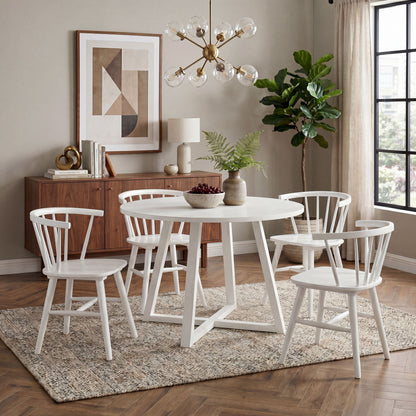 Edo White Wood 5-Piece Dining Set, Trestle Dining Table with 4 Windsor Chairs image 3
