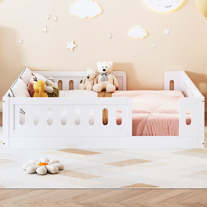 Wood Full Size Platform Bed with Guardrail, White image 2