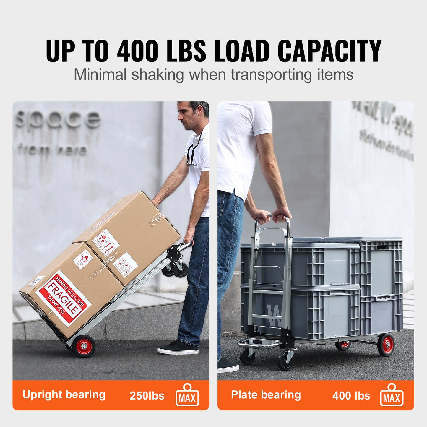 Aluminum Folding Hand Truck, 2 in 1 Design 400 lbs Capacity, Heavy Duty Industrial Collapsible cart, Dolly Cart with Rubber Wheels for Transport and Moving in Warehouse, Supermarket, Garden image 3