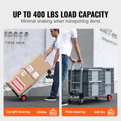 Aluminum Folding Hand Truck, 2 in 1 Design 400 lbs Capacity, Heavy Duty Industrial Collapsible cart, Dolly Cart with Rubber Wheels for Transport and Moving in Warehouse, Supermarket, Garden image 3