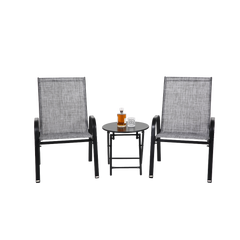 3 Piece Patio Set - Outdoor Camping Chairs & Folding Table (Grey)