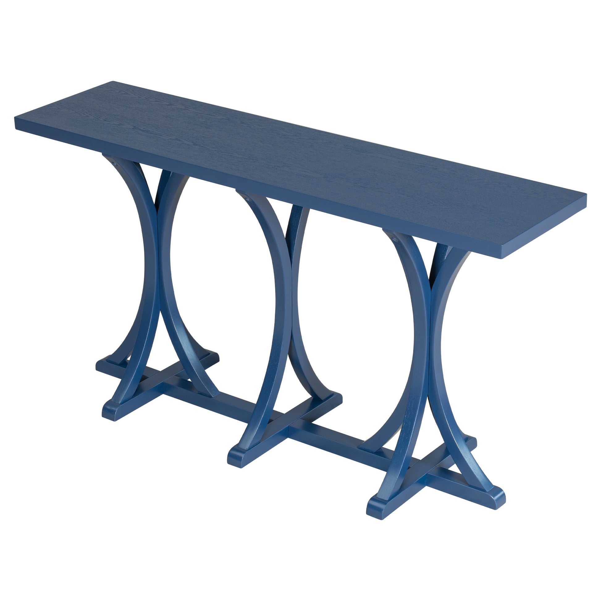 U-Style 59.8'' Wooden Console Table with Oak Veneer Top,Farmhouse Entryway Table with Rubber Wood Slender Curved Legs,Perfect for Living Room,Entryway,Hallway, Dining Spaces. image 10
