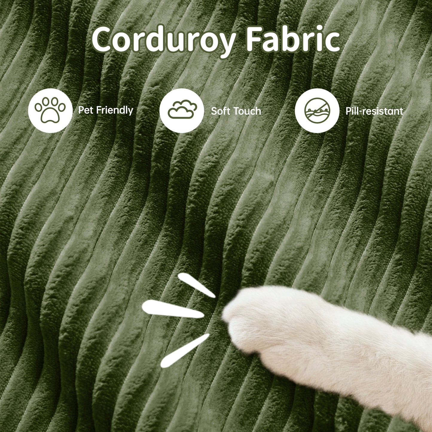 82'' L-shaped sofa in softCorduroy Fabric fabric modular design multiple combinations curved armrests assembly required high-resilience sponge suitable for living rooms rest areas bedroom,Olive green image 4