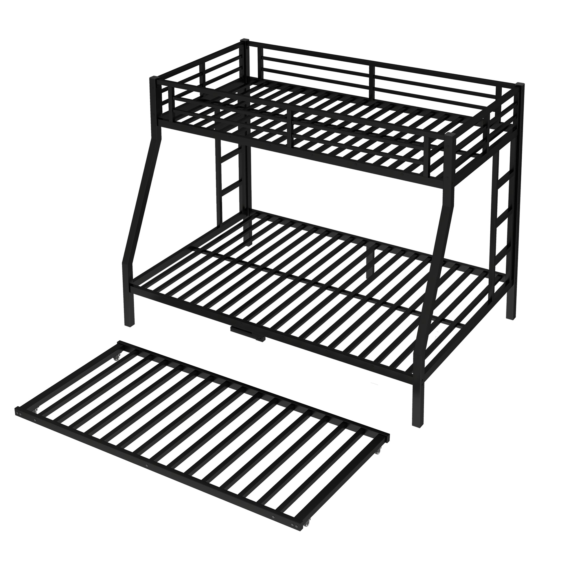 Twin over Full Metal Bunk Bed with Twin Size Trundle, Black image 6