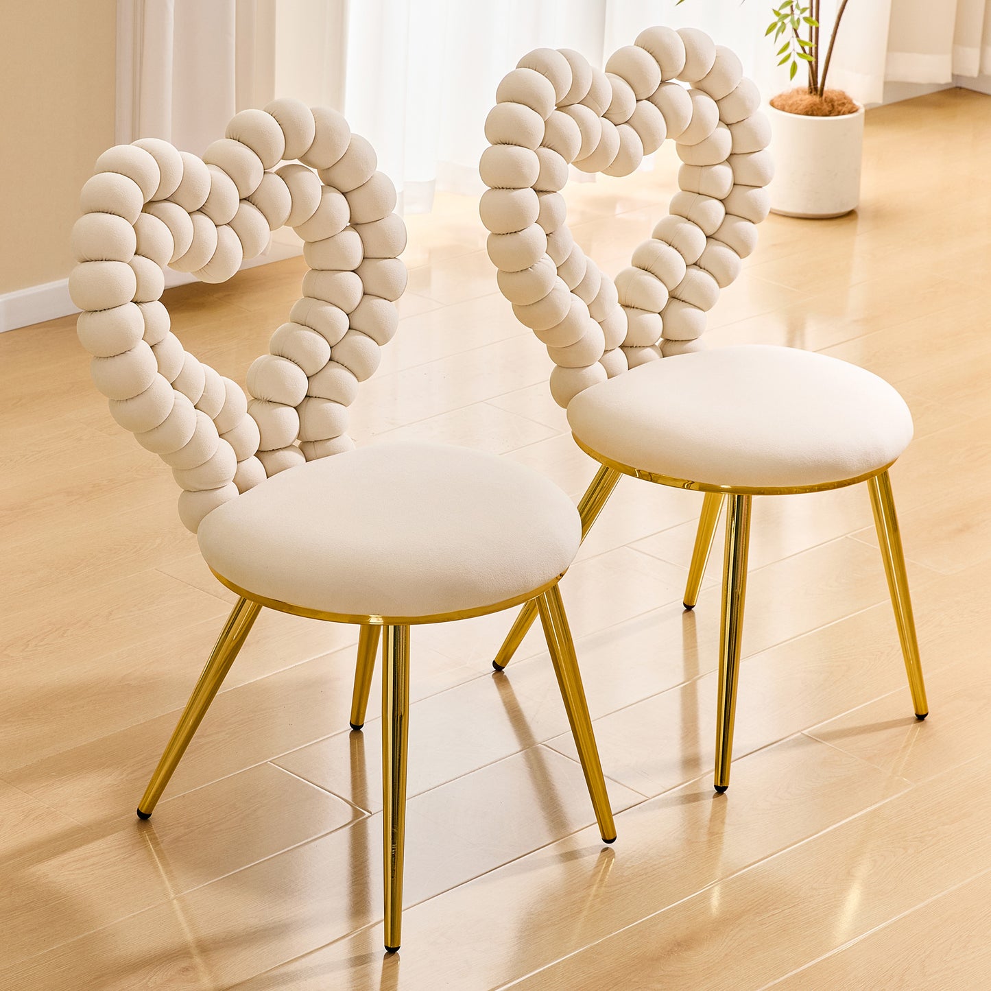 Set of 2 Unique Heart Bubble Tufted Accent Chair, Plush Velvet Chair with Shiny Gold Metal Frame, Cute & Modern Seating for Home Decor image 2