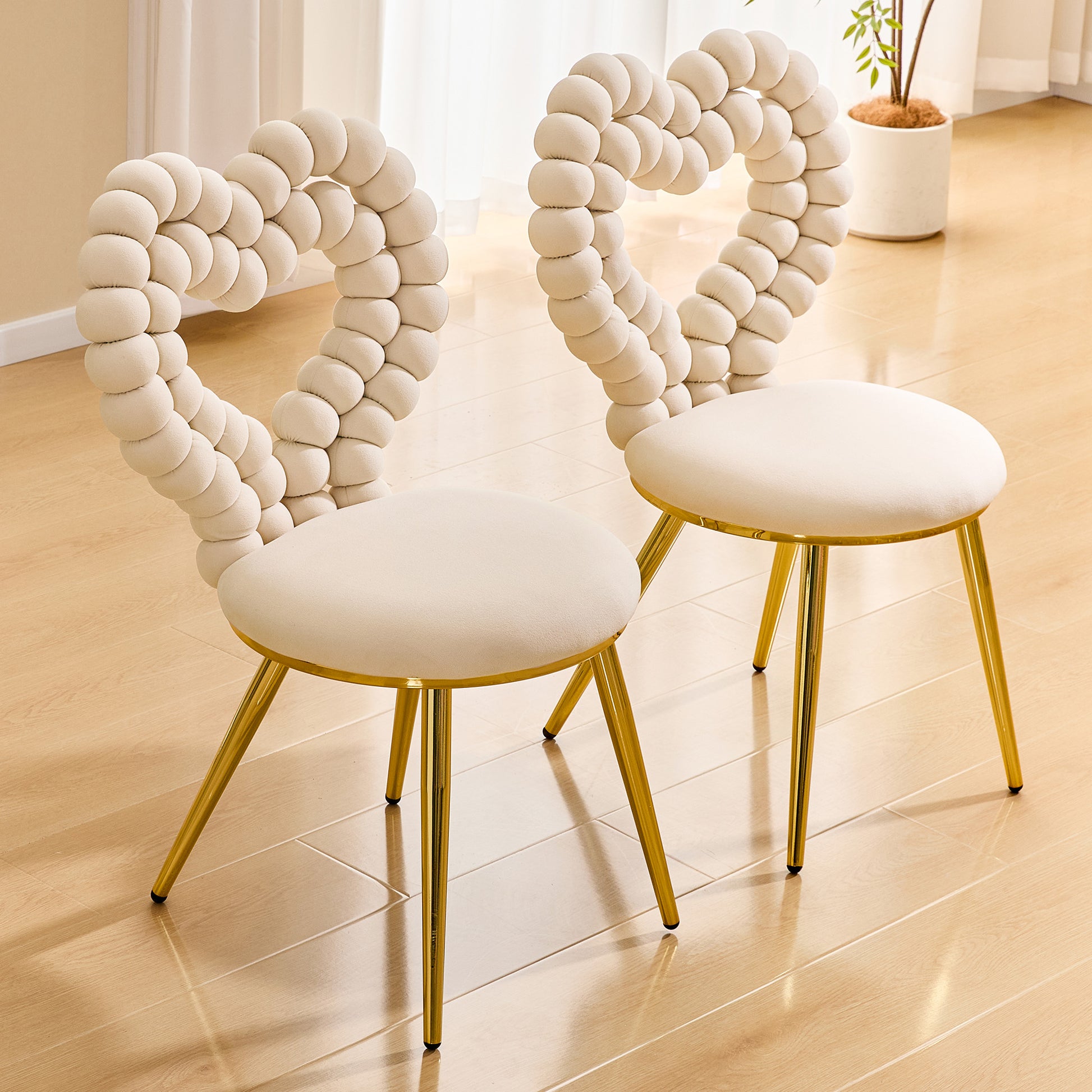 Set of 2 Unique Heart Bubble Tufted Accent Chair, Plush Velvet Chair with Shiny Gold Metal Frame, Cute & Modern Seating for Home Decor image 2