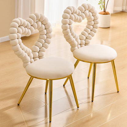 Set of 2 Unique Heart Bubble Tufted Accent Chair, Plush Velvet Chair with Shiny Gold Metal Frame, Cute & Modern Seating for Home Decor image 2