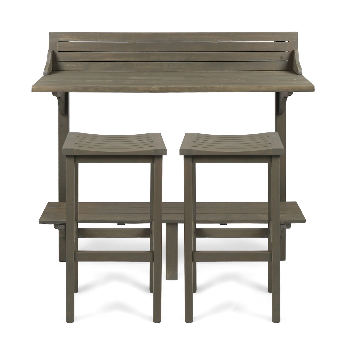3-Piece Balcony Bar Set with Bottom Shelf Table and 2 Stools, Grey Finish image 7