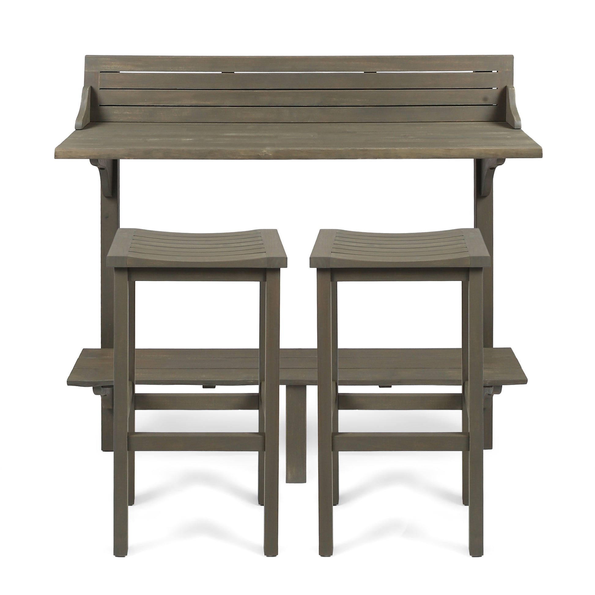 3-Piece Balcony Bar Set with Bottom Shelf Table and 2 Stools, Grey Finish image 7