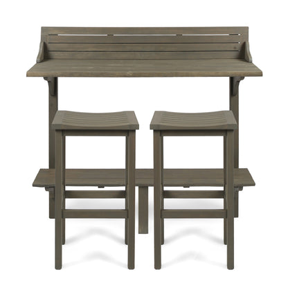 3-Piece Balcony Bar Set with Bottom Shelf Table and 2 Stools, Grey Finish image 7
