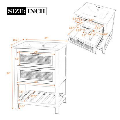 24" Bathroom Vanity with Integrated Ceramic Sink, Bathroom Cabinet with 1 Deep Drawer, 1 Tip-Out Drawer, Single Sink Bathroom Vanity for Small and Medium Restroom image 9