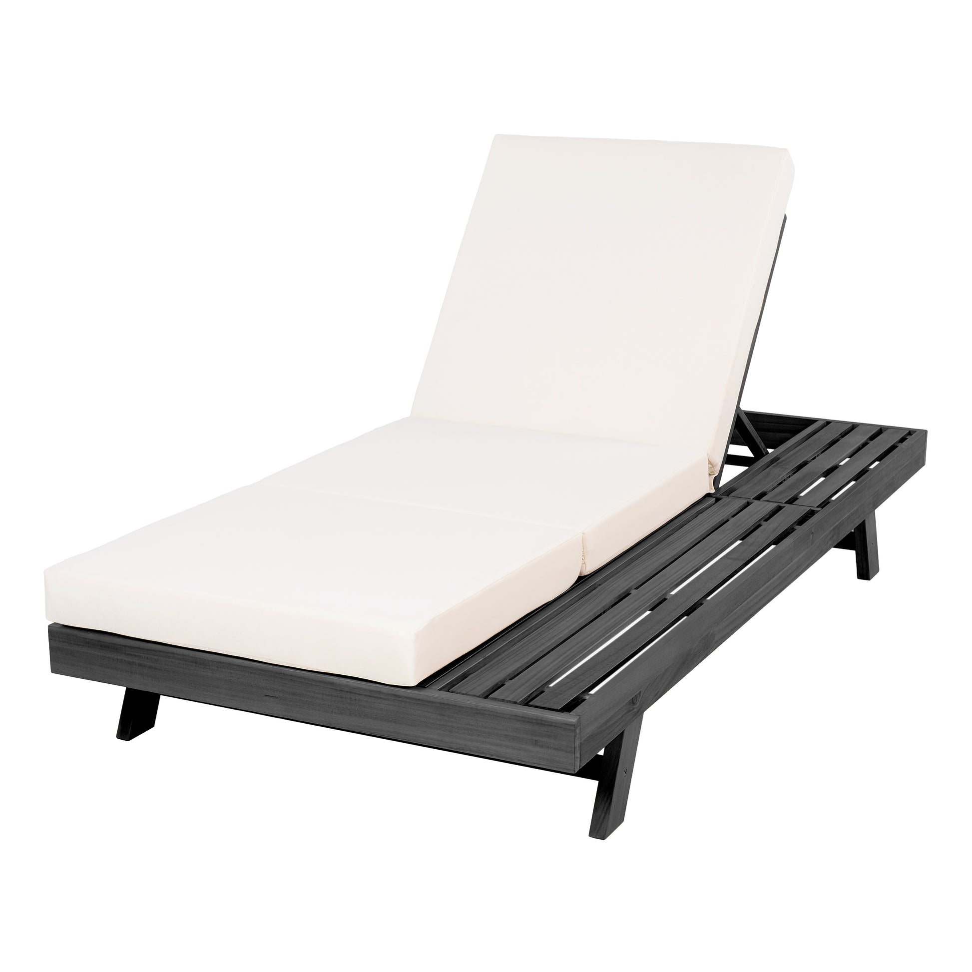 Lounge Chaise Set, Space Available On One Side, Acacia Solid Wood In Black With Lounge Cushion (Cream & Triple Fold) – Matching Dark Grey Version Available image 11