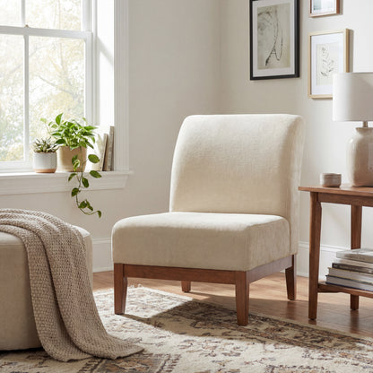 Modern Accent Chair - Beige Fabric Upholstered Accent Chair with Walnut Color Frame, 300lbs Capacity for Living Room, Bedroom & Entryway image 1