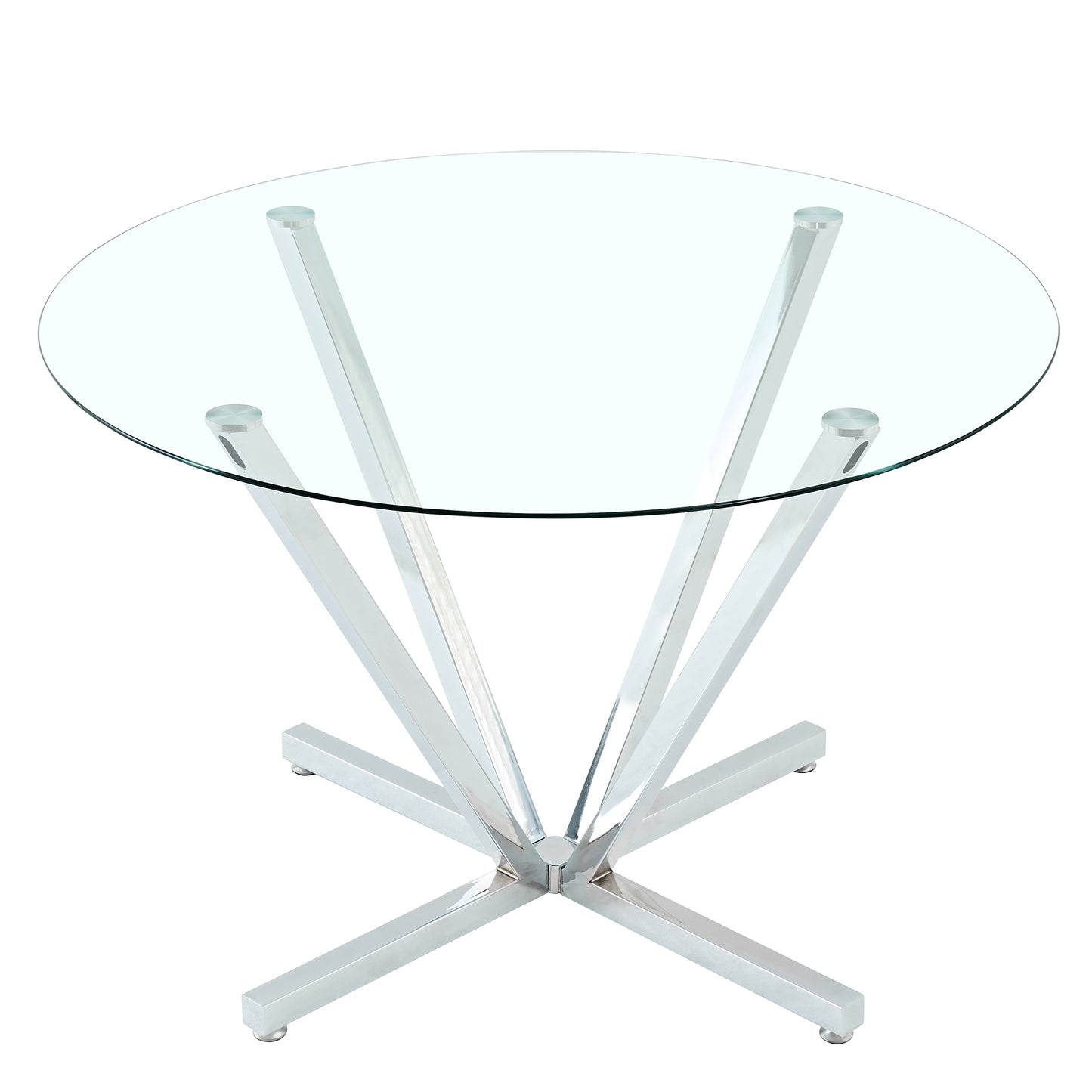 45.27"Round Dining Table,Tempered Glass Kitchen Tabe with Silver Chrome Plated Metal Legs,Modern Dining Room Table for for Kitchen, Living Room, Easy Assembly image 3