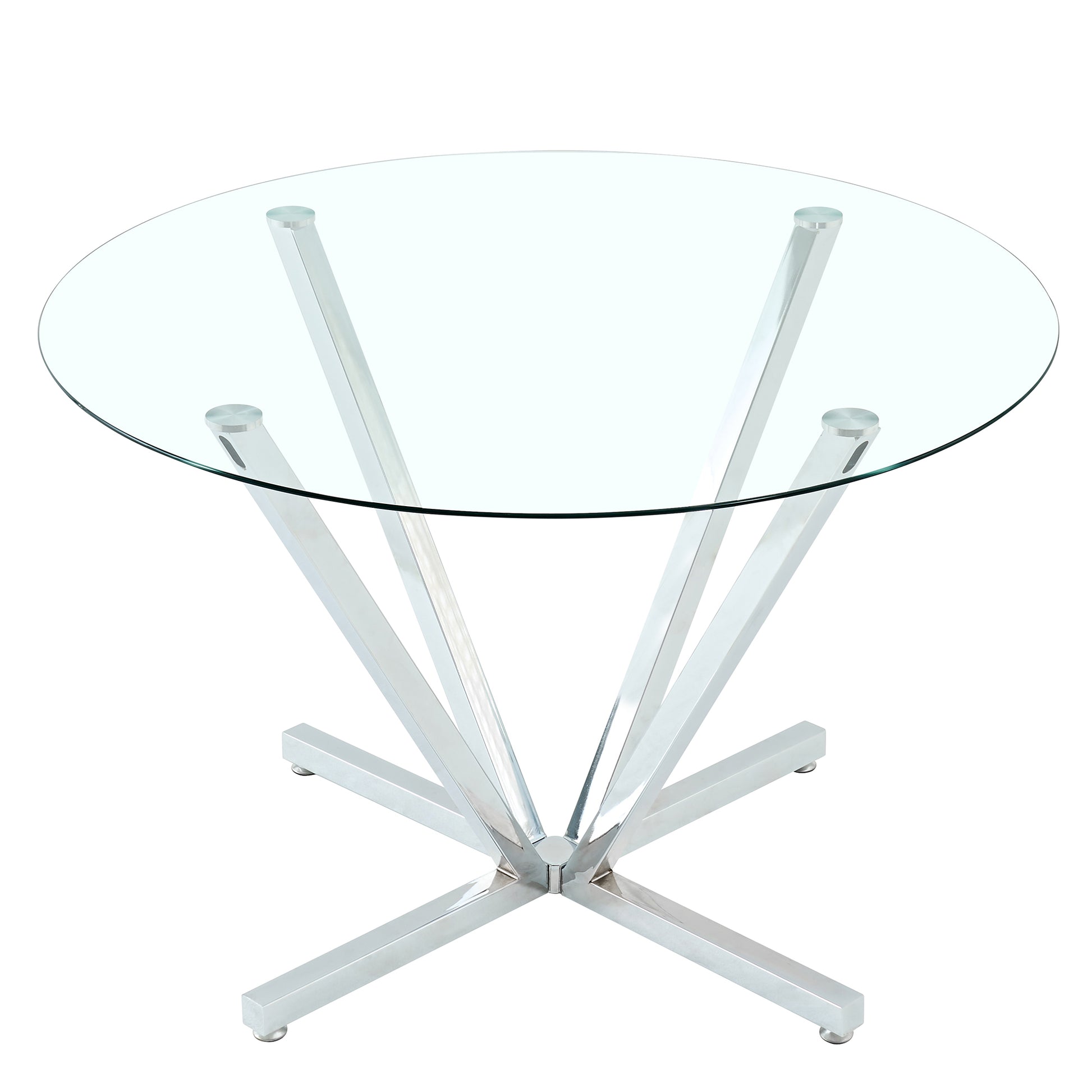 45.27"Round Dining Table,Tempered Glass Kitchen Tabe with Silver Chrome Plated Metal Legs,Modern Dining Room Table for for Kitchen, Living Room, Easy Assembly image 3