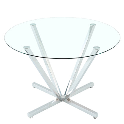 45.27"Round Dining Table,Tempered Glass Kitchen Tabe with Silver Chrome Plated Metal Legs,Modern Dining Room Table for for Kitchen, Living Room, Easy Assembly image 3
