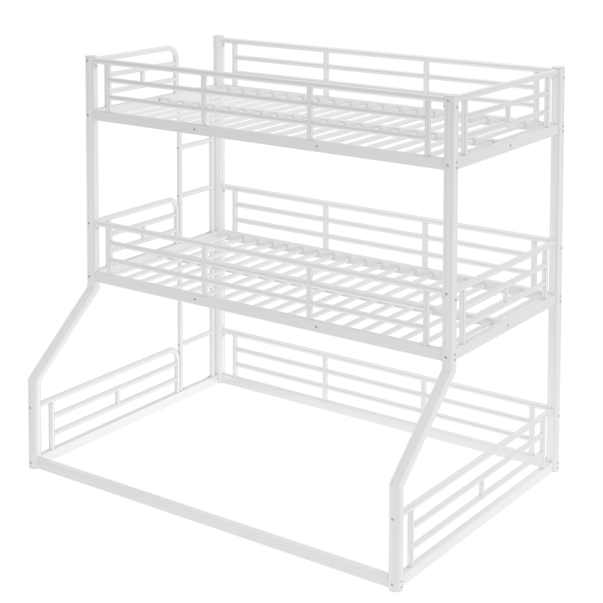 Twin over Twin over Full Bunk Bed, Metal Triple Bunk Bed with Safety Guardrails, Heavy-duty Bunk Bed with Noise-reduced Design, White image 8