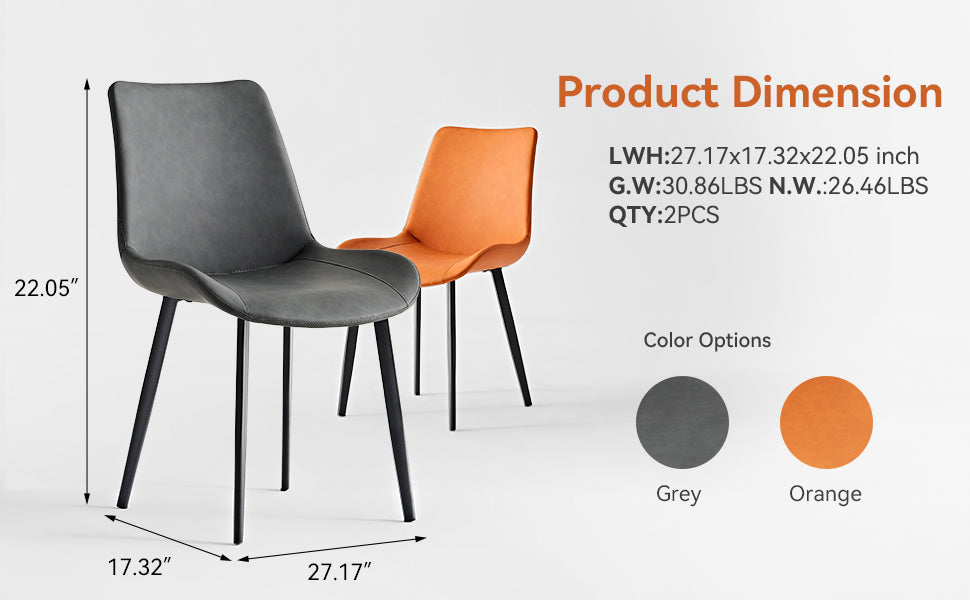 Grey PU Leather & Iron Leg Dining Chairs (2-Piece) image 3