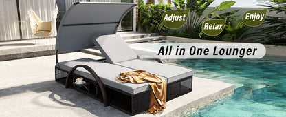 U_STYLE Outdoor Steel Frame Sun Lounger with Adjustable Backrest,Patio Double Sunbed with Hidden Side Table and Arched Armrests,Suitable for Patio Pool Deck,Garden,Backyard image 3