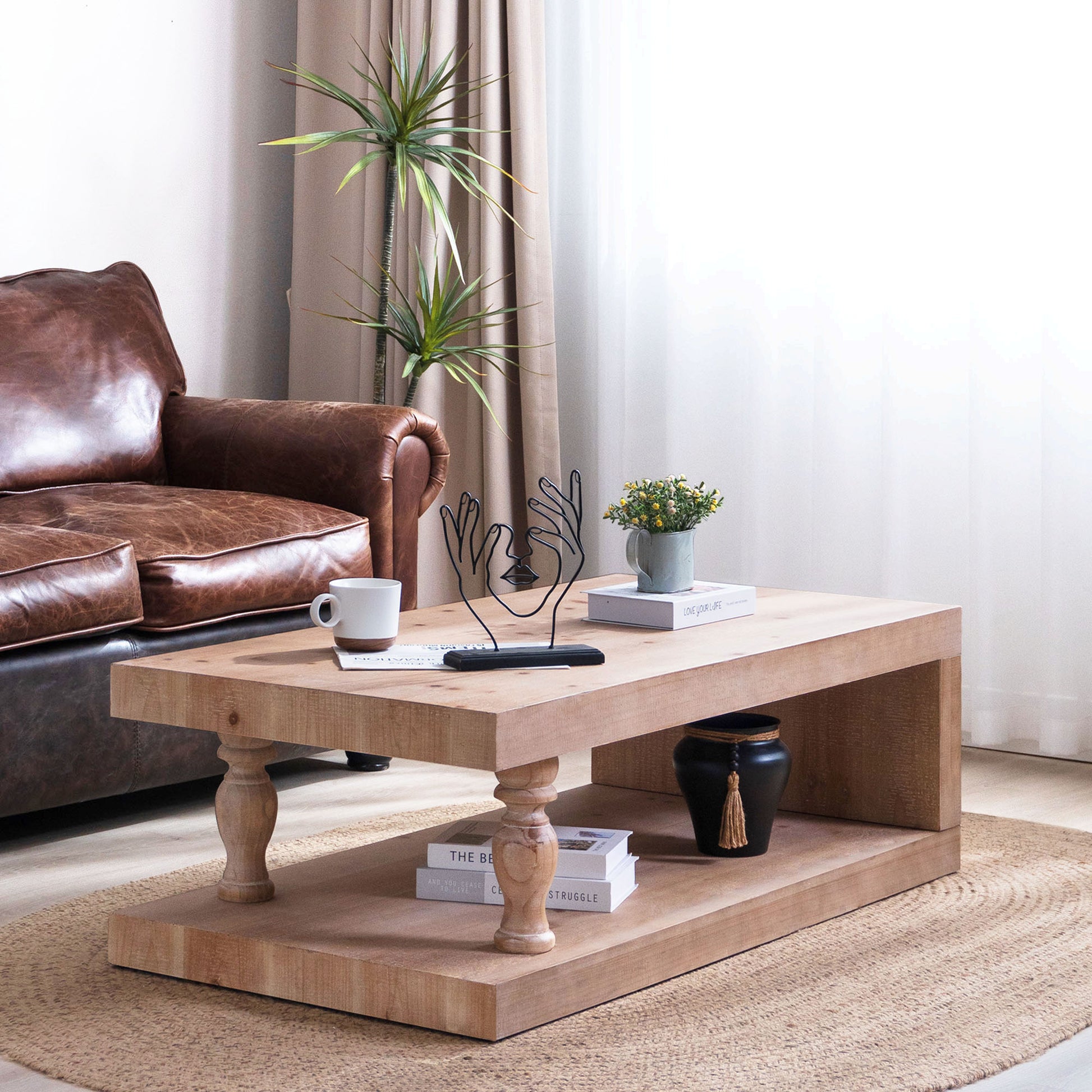 Rustic coffee table, Wood coffee table, Farmhouse coffee table, Modern rustic furniture, Coffee table with shelf, Wooden living room table image 2
