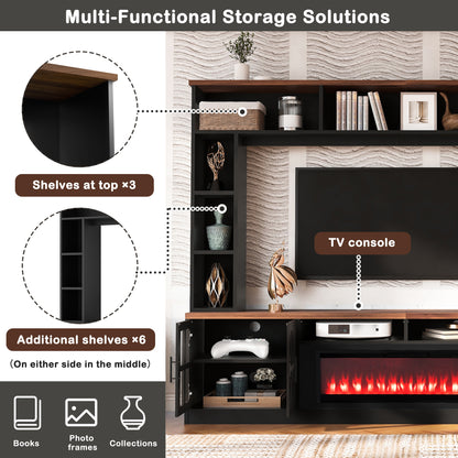 U-Can 95.5" W Wall Unit Entertainment Center with Bookshelves for TVs up to 80", Modern TV Stand Media Console with electric fireplace Cabinets, and Adjustable Shelves for Living Room image 11