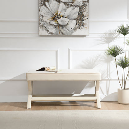 Comfort Double Bench Upholstered in Velvet Fabric,Stool with Stylish X-Crossed Legs,Comfort Cushion with piping,Velvet Beige image 2
