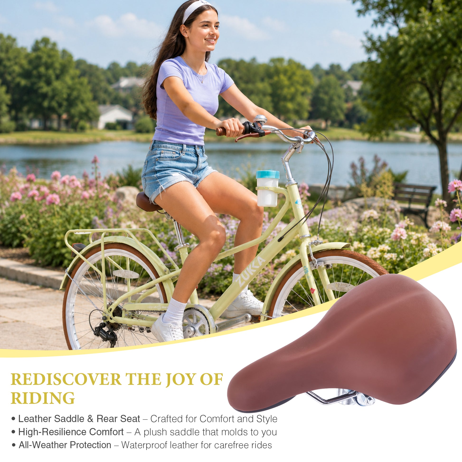 24 Inch Women's Cruiser Bike,6 Speed Step-Through Commuter Bicycle with Rear Rack & Cup Holder, Adult City Bike image 7