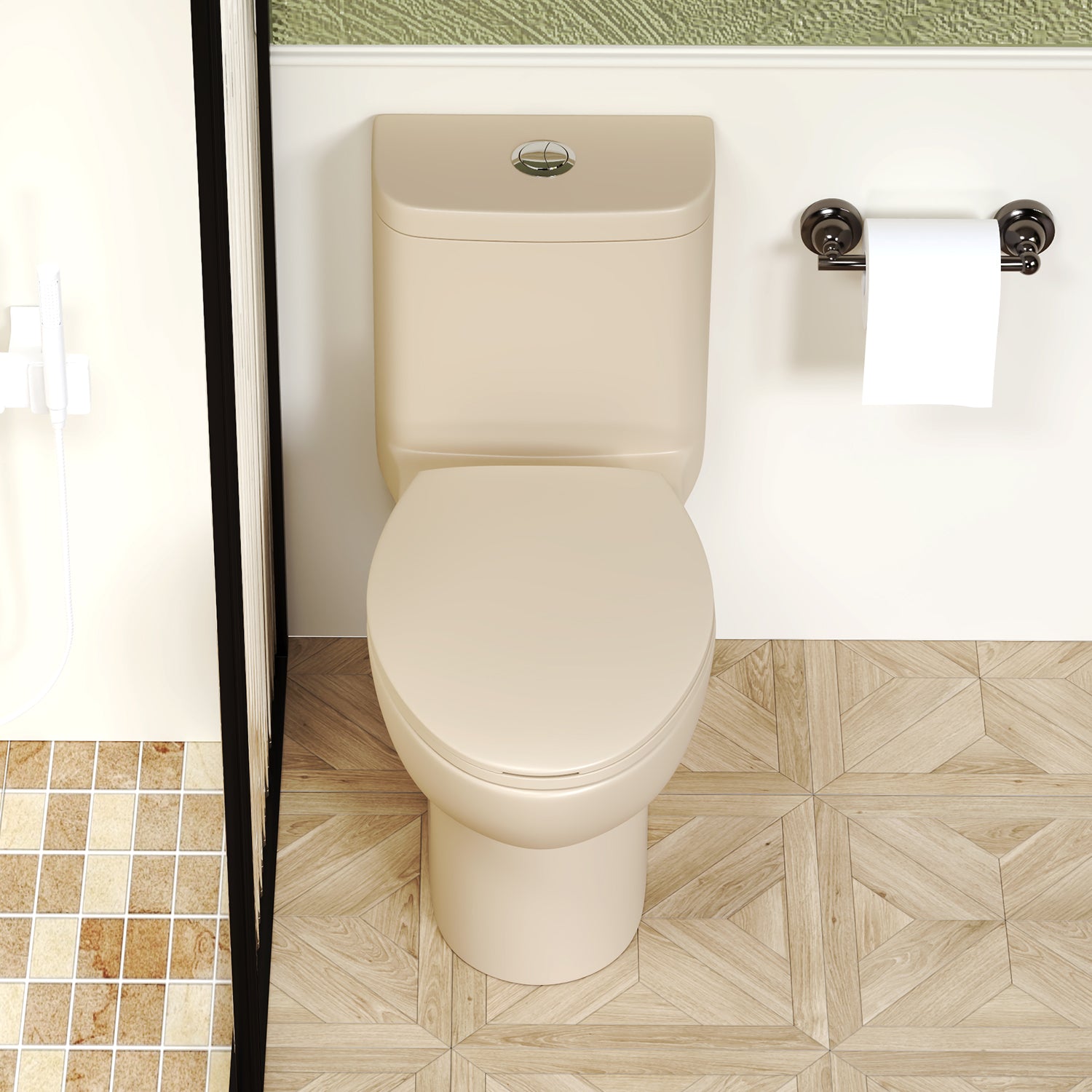 1.1/1.6 GPF Tornado Flush One-Piece Toilet with Comfort Chair Seat ADA Height 17",Powerful & Quiet Dual Flush Modern Toilet,Siphonic S-trap 12",Rimless Bowl with Soft Closing Seat, khaki
2KK-006 image 2