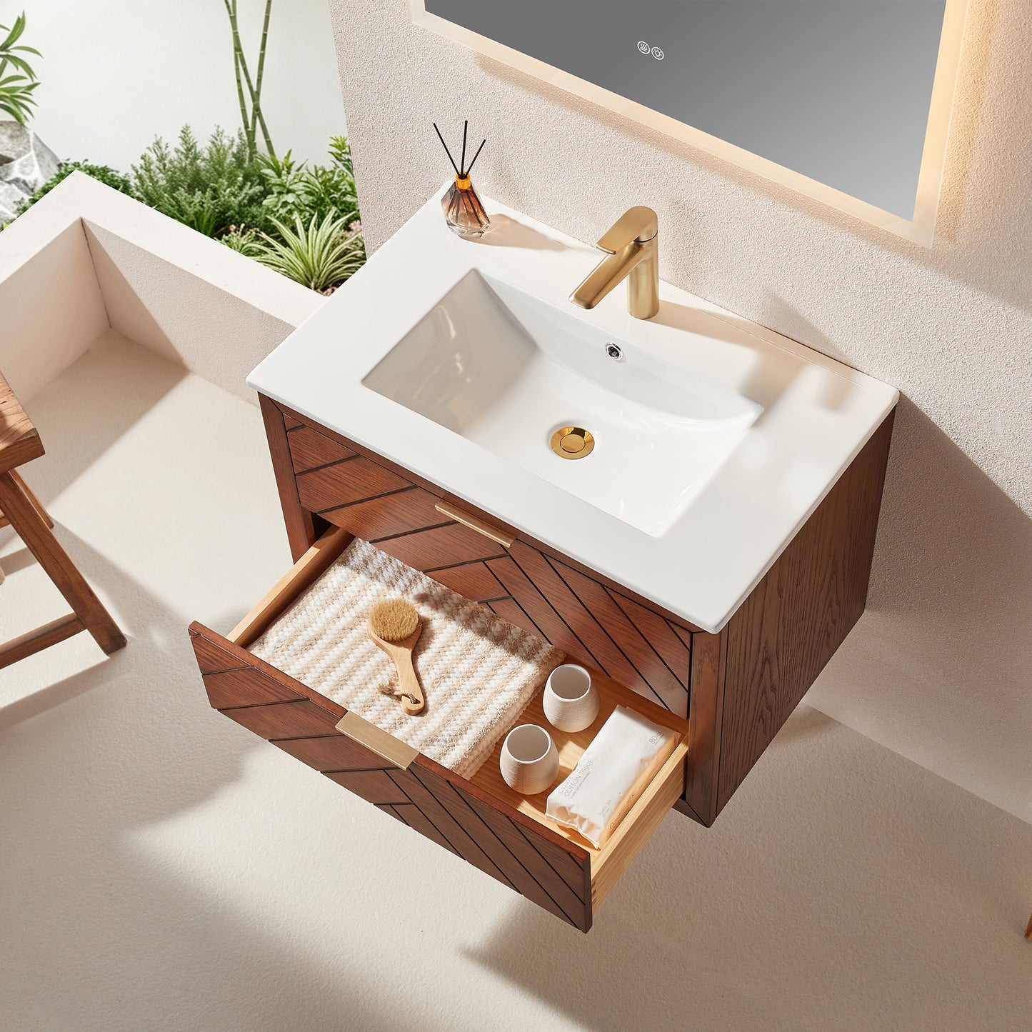 30" Pre-Assembled Wall Mounted & Floating Single Vanity Cabinet with 1-Hole Ceramic Top(Old SKU W1826P343433) image 12