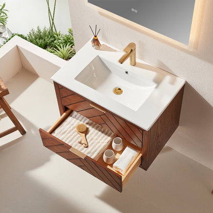 30" Pre-Assembled Wall Mounted & Floating Single Vanity Cabinet with 1-Hole Ceramic Top(Old SKU W1826P343433) image 12