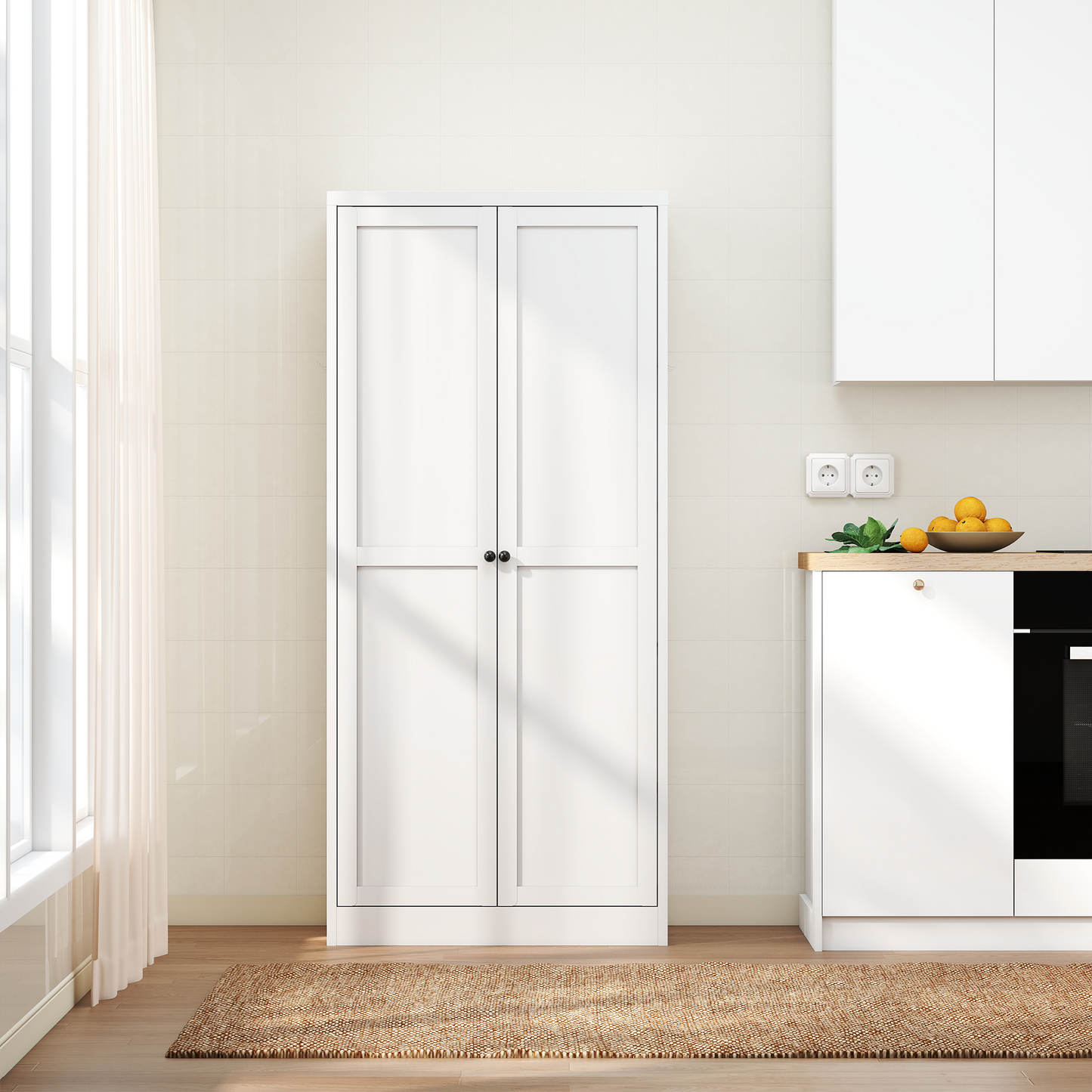 61" White Metal Kitchen Pantry Cabinet Adjustable Storage with 4 Shelves (110lb Capacity), Heavy Duty Freestanding Pantry Organizer for Kitchen, Pantry, Living Room image 2